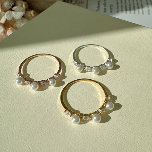 パール　ダイヤ0.4ct リング ❤︎大人可愛いパール&CZダイヤ重ね付けリングR4411 指輪