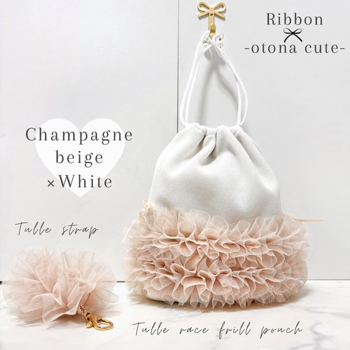 ナミネ様 リクエスト パネルポーチ フリル巾着 2Way巾着バッグ(L) フリル巾着ポーチ くすみピンク 巾着バッグ h