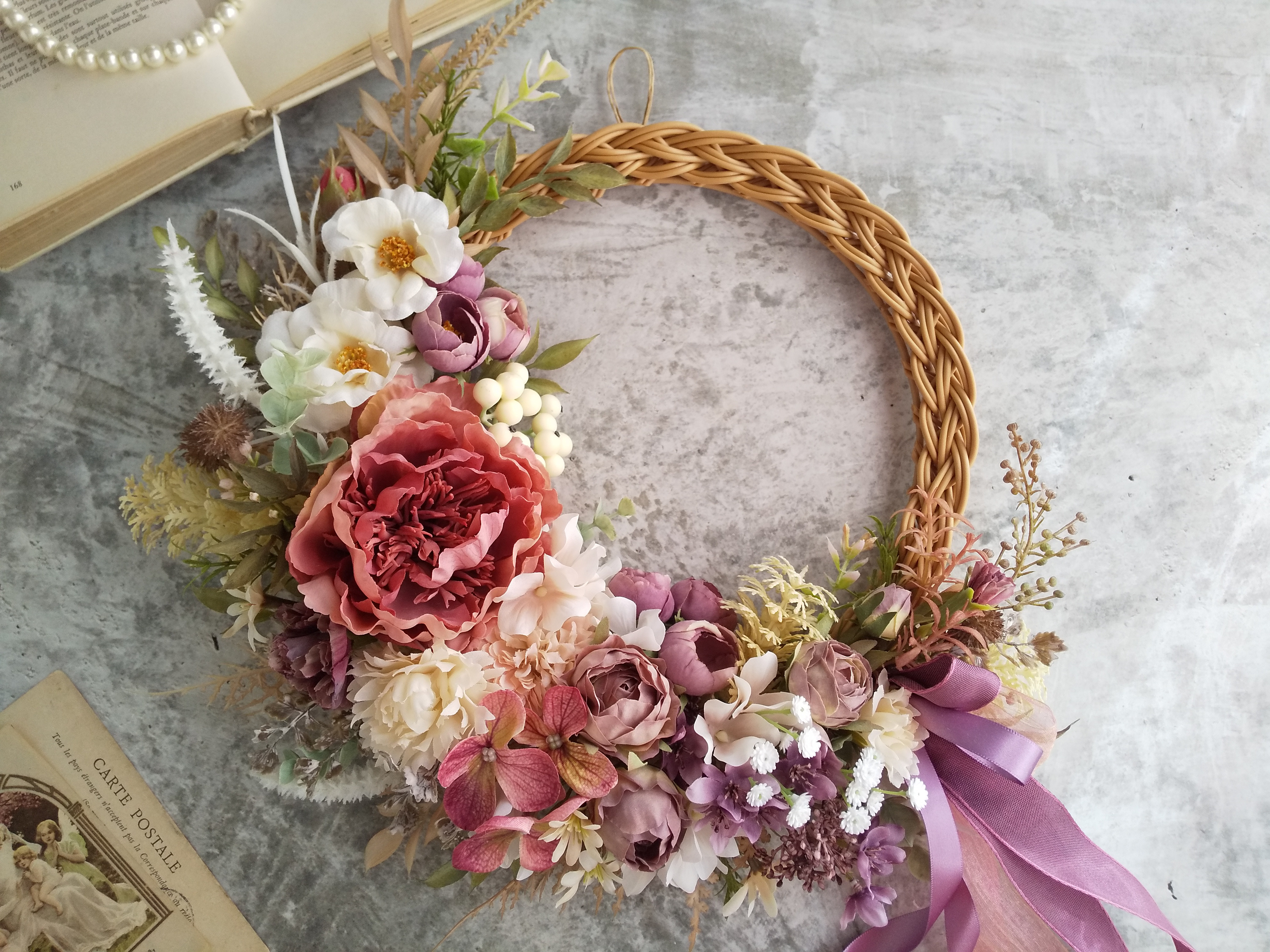 Lune Bonheur＜Pivonne＞＊春＊フラワーリース＊玄関＊誕生日＊スプリングリース＊新築祝い＊開店祝い