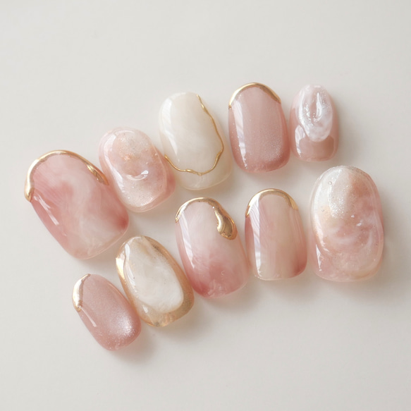 MANUAL NAILART ネイルチップ ピンク 桜 ネイルチップ ピンク マグネット 春 ちゅるん ハート