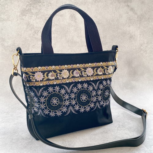 インド刺繍リボン】ハンドメイド トートバッグ ショルダーバッグ