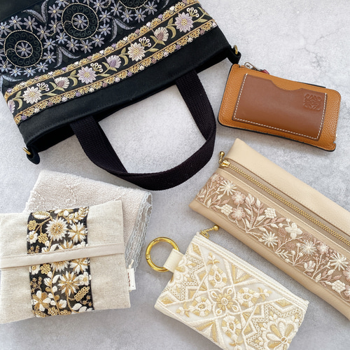 インド刺繍リボン】ハンドメイド トートバッグ ショルダーバッグ