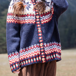 【45R】45rpm 毛100% ノルディック柄 ニットパーカーカーディガン 1 7747a0bc7b7b9d1910a71b8c925eb7