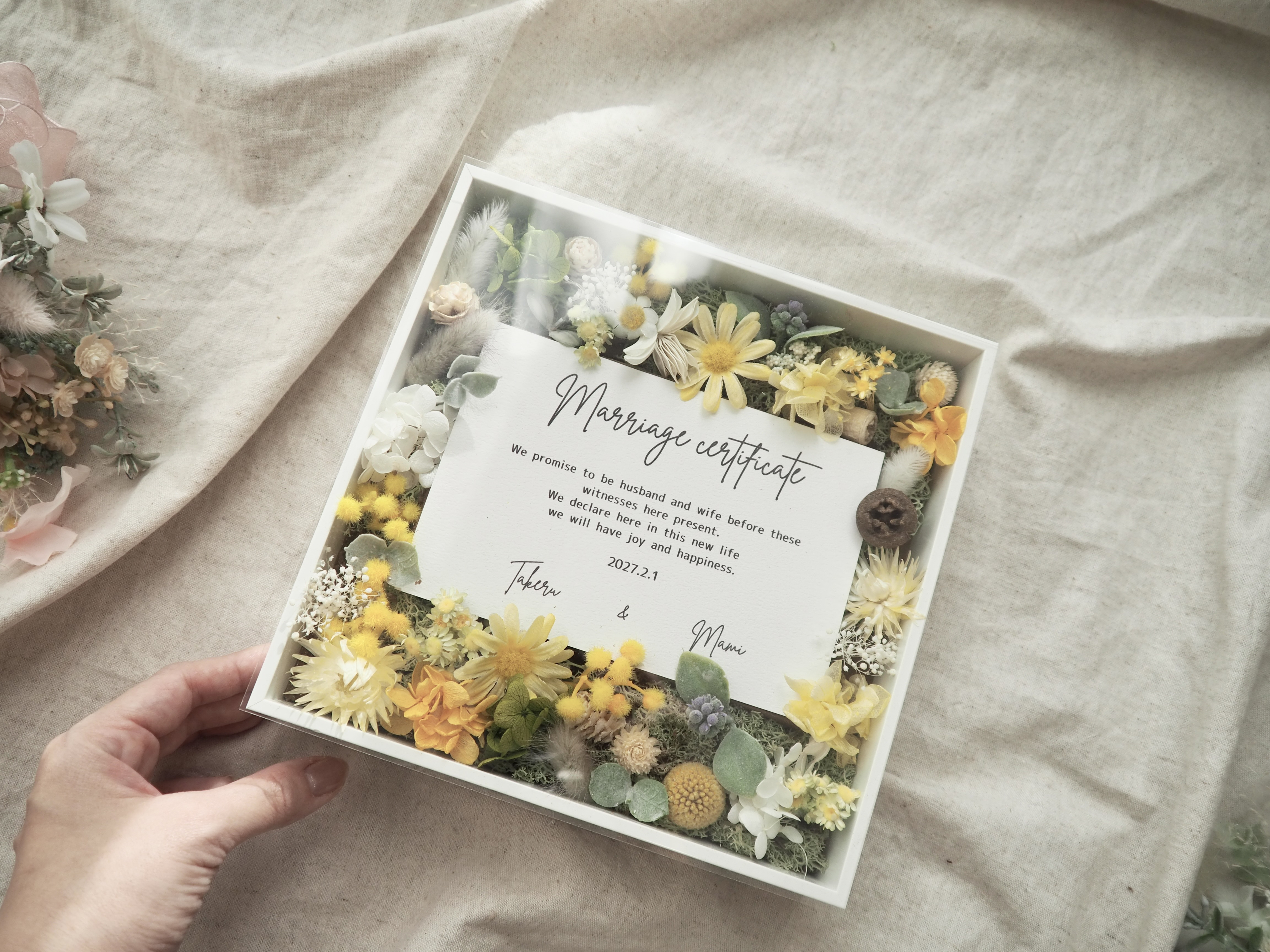 【20名〜60名様程度】ゲスト参加型　結婚証明書　子育て感謝状　ウェルカムボード　ミモザ