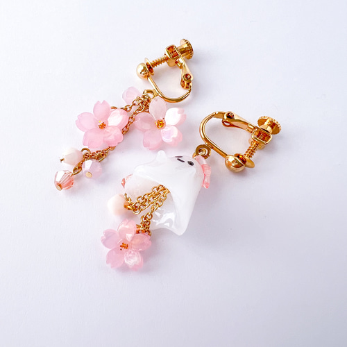 春のおばけと桜散歩のイヤリング/ピアス 春 桜 桜2025 春限定2025
