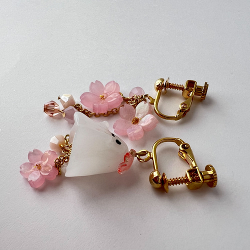 春のおばけと桜散歩のイヤリング/ピアス 春 桜 桜2025 春限定2025