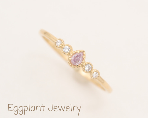 K18/1点物】ミルキーピンクダイヤモンドリング 指輪・リング EggPlant