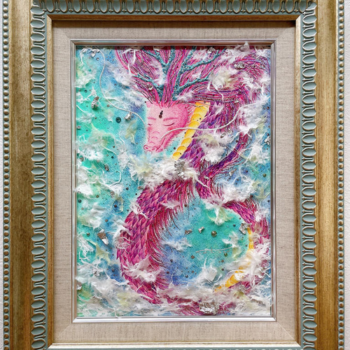 【守り絵】絵画 アート 龍神 波動絵 お守り ヒーリングアート 直筆 1点物 一点物原画《愛龍》愛を放出する龍 龍画家 龍の絵 ヒーリング