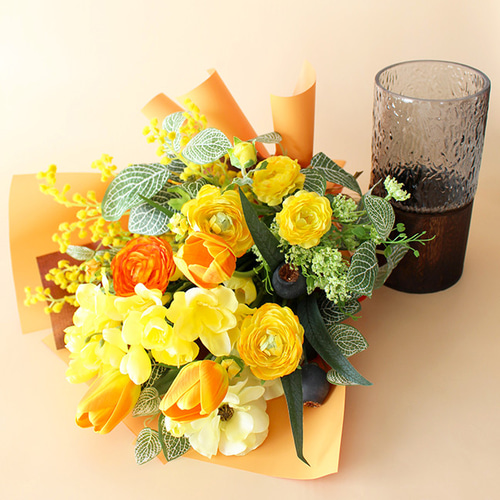 春満開ブーケと花瓶のギフトセット【アーティフィシャルフラワー 春満開ブーケと花瓶のギフトセット【アーティフィシャルフラワー