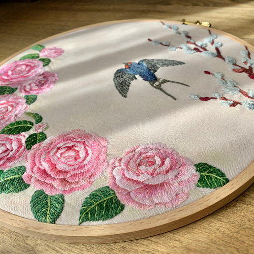 早春の燕と乙女椿' 刺繍枠壁掛け その他アート momo 通販