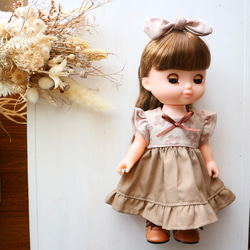 26cmドール服 ぬいぐるみ服 レース襟ブラウンワンピース ソランちゃん  