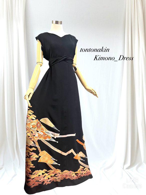 送料無料 留袖 花 扇 金彩 金駒刺繍 豪華 ゆったりなのに