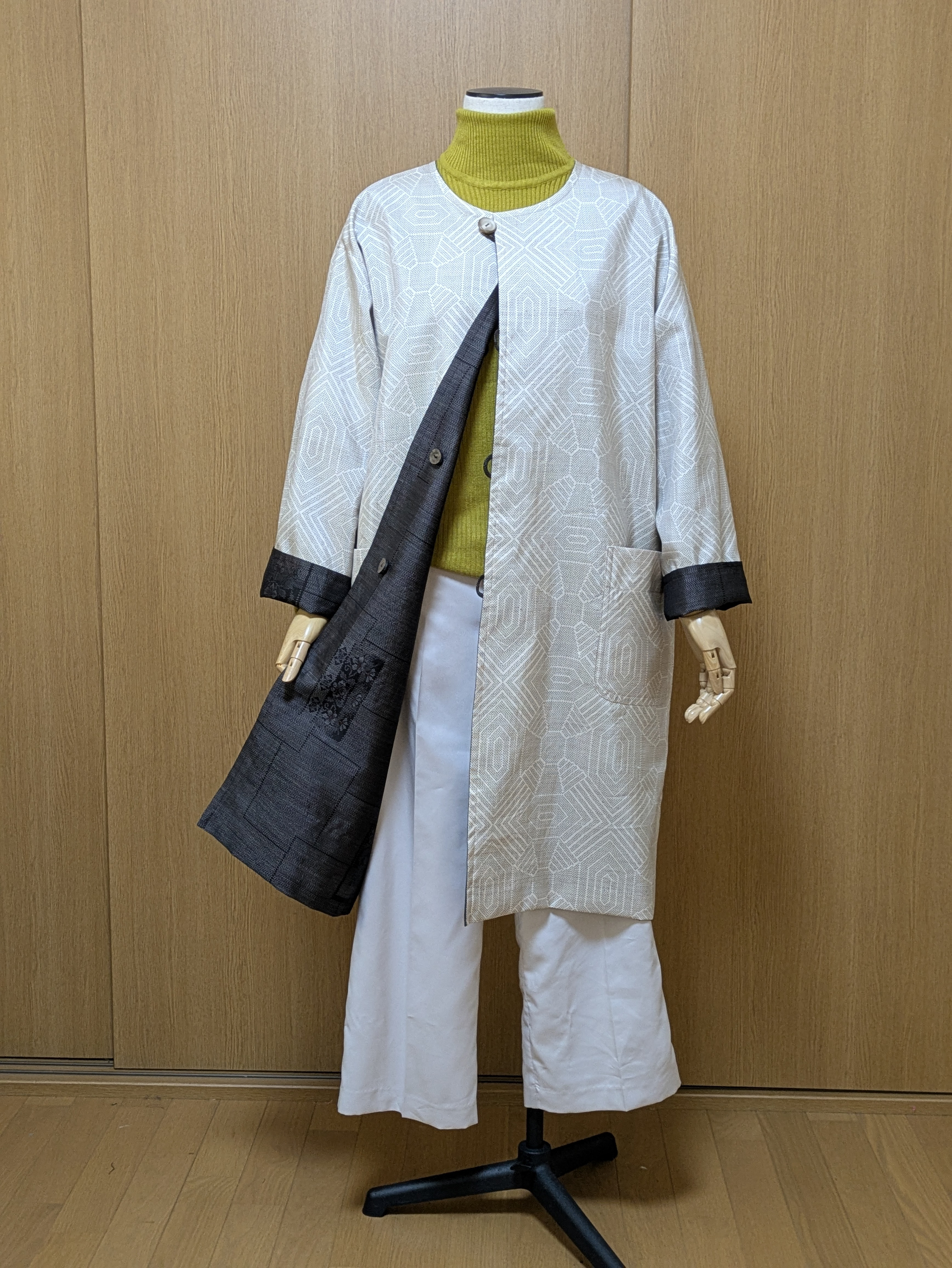 SOLD 着物リメイク リバーシブルコート 大島紬 フリーサイズ