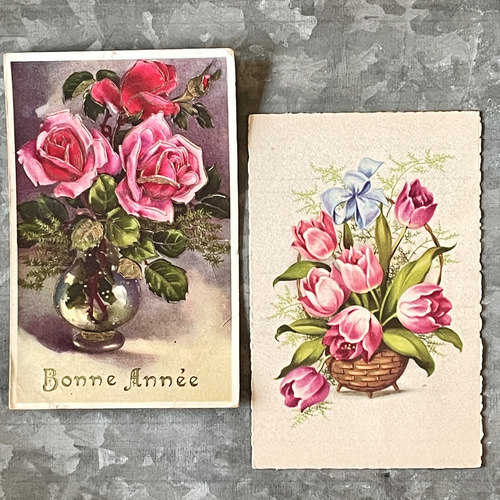 アンティークポストカード5種セット 花（バラ スズラン