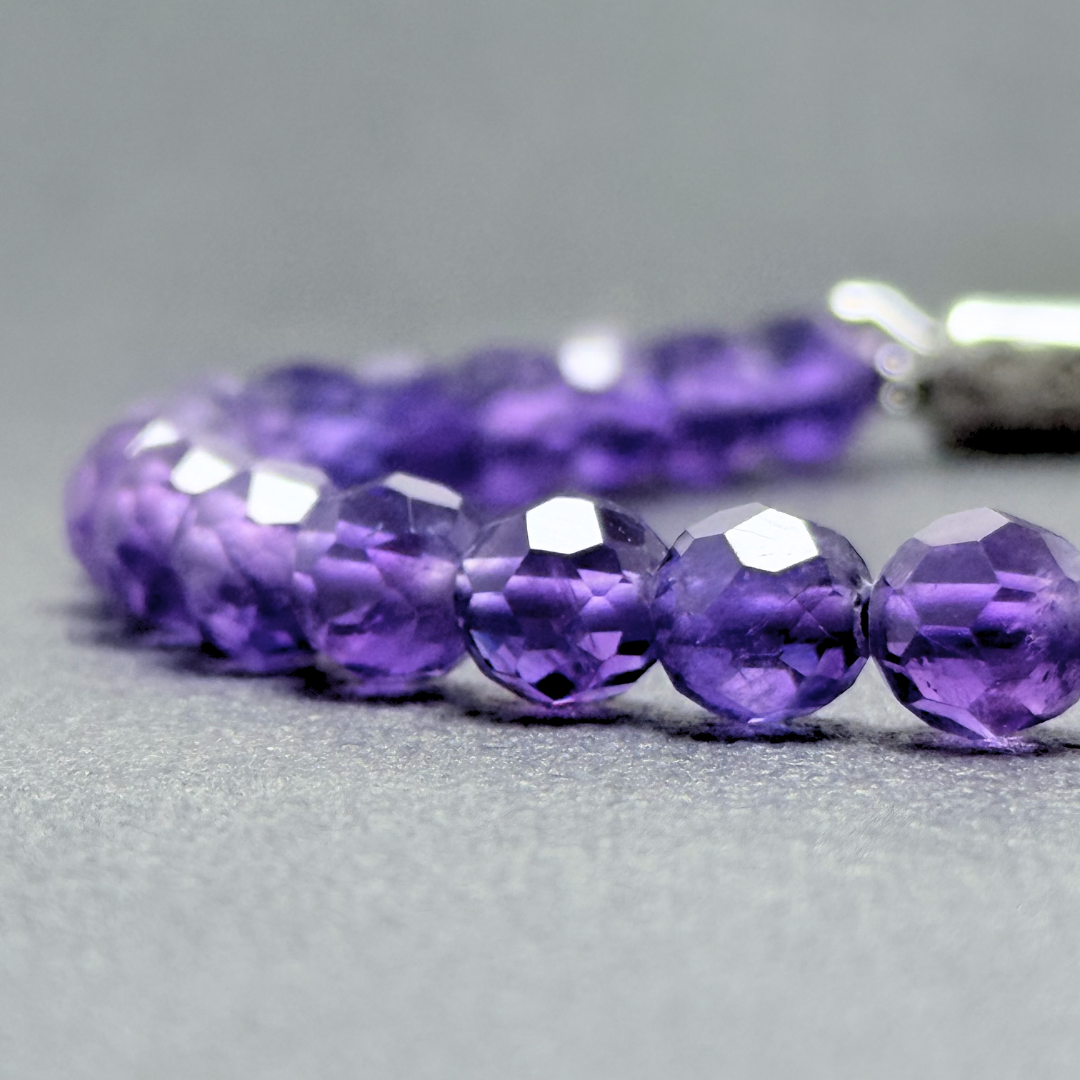 ラス1 名工品  8mm sv925 アメジスト/紫水晶  シルバー 天然石ネックレス - 一連 32面 紫
