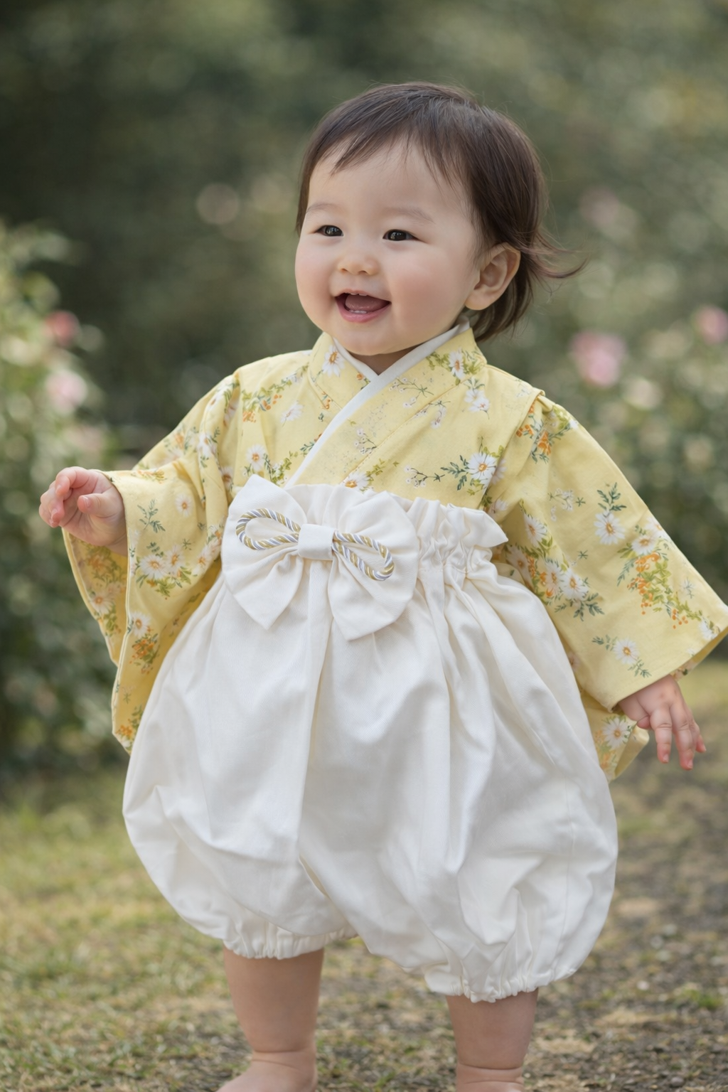 ベビー袴　花リース✕アイボリー　ひな祭り