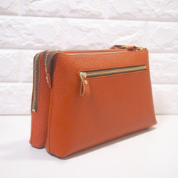 ★ハンドメイド★日本製★本革★お財布ポシェット★L字ファスナー・大寸★斜め掛けショルダーバッグ★オレンジチャ色★スマホ★ 7枚目の画像