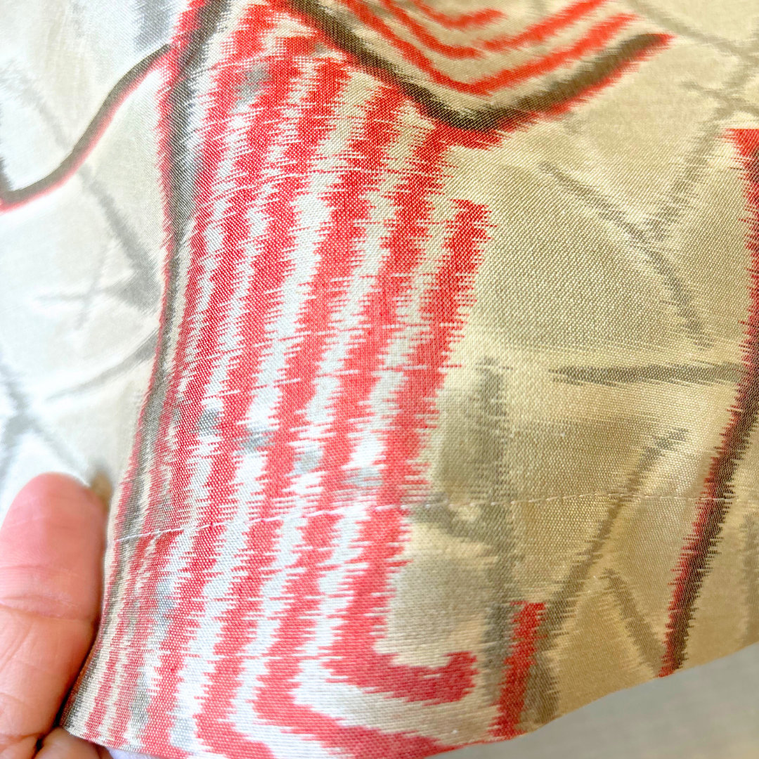 洗える着物のアロハシャツ【正絹】　織・赤幾何学　メンズ Mサイズ