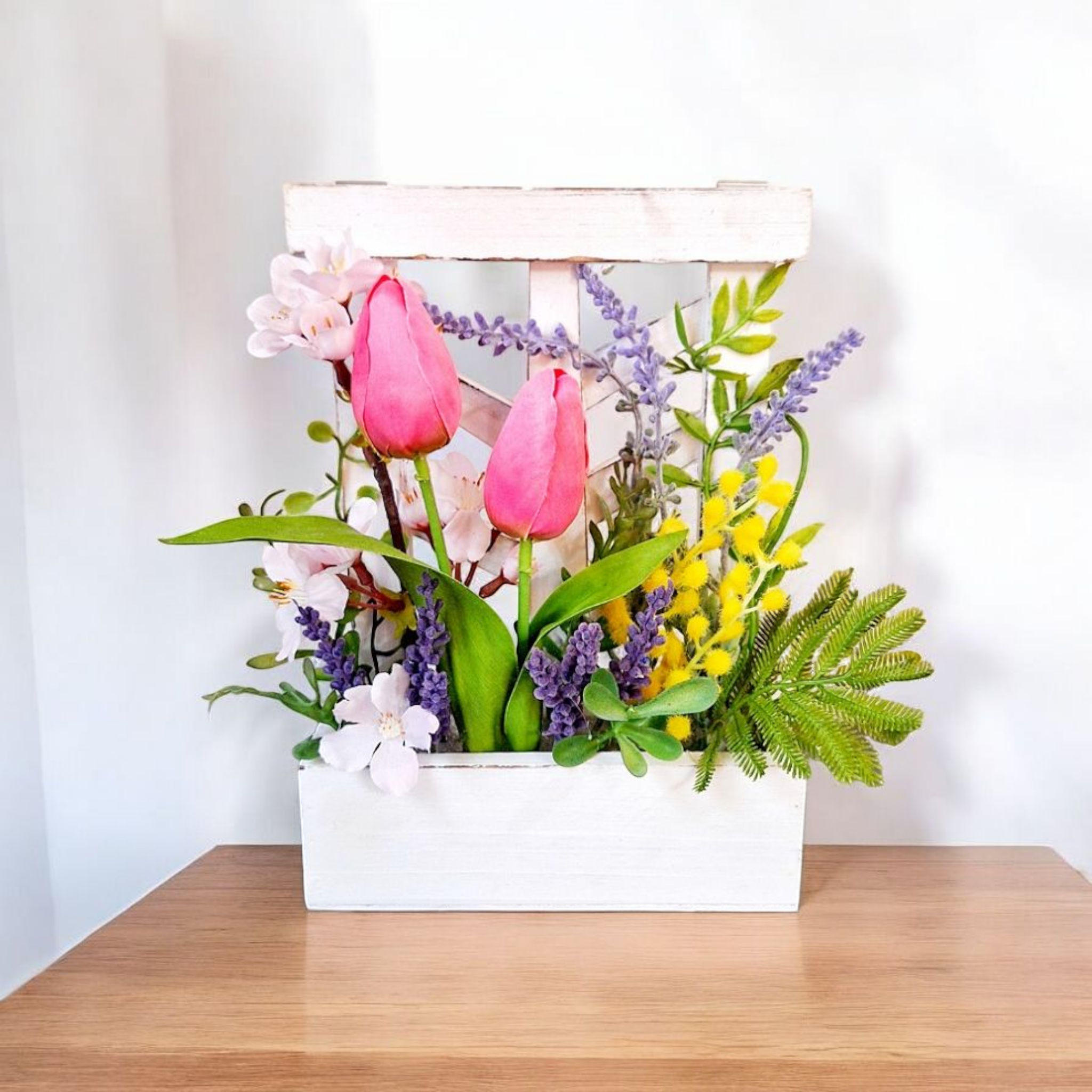 卓上•壁掛け2way/桜•ミモザ•ラベンダー•チューリップのアレンジメント/アートフラワー/送別ギフト/ラッピング無料