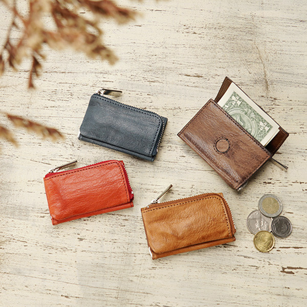 【刻印可】キャッシュレス時代に！ 超コンパクトなマネークリップ ゴート 札バサミ付ファスナー小銭入れ MJ6061