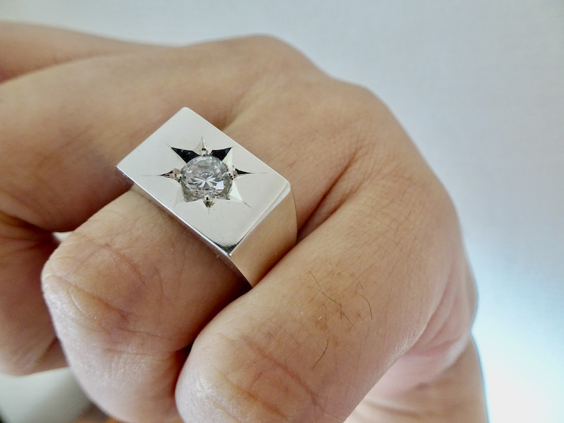 仁尾彫金『一つ星５mmジルコニア印台リング、磨き』ハンドメイド373