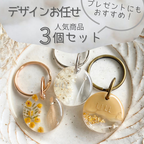 デザインお任せ【人気商品3個セット】うちの子素材封入キーホルダー