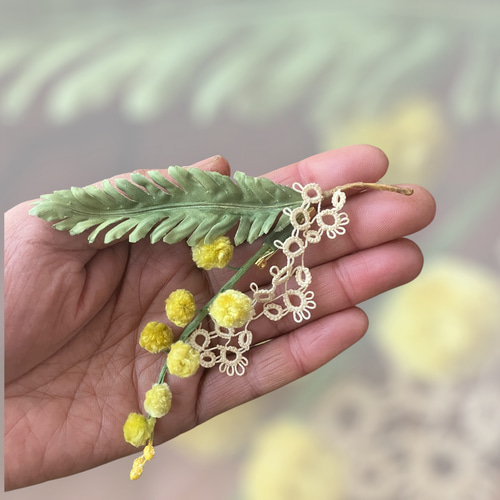 布花❁⃘ミモザのブローチ ブローチ 花咲BBA 通販 18912921