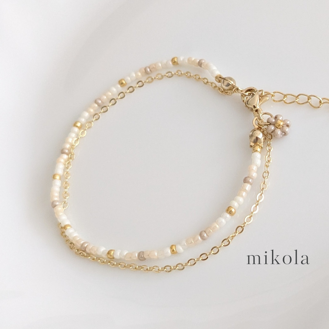 華奢な2連ビーズブレスレット❃ ビーズ ブレスレット