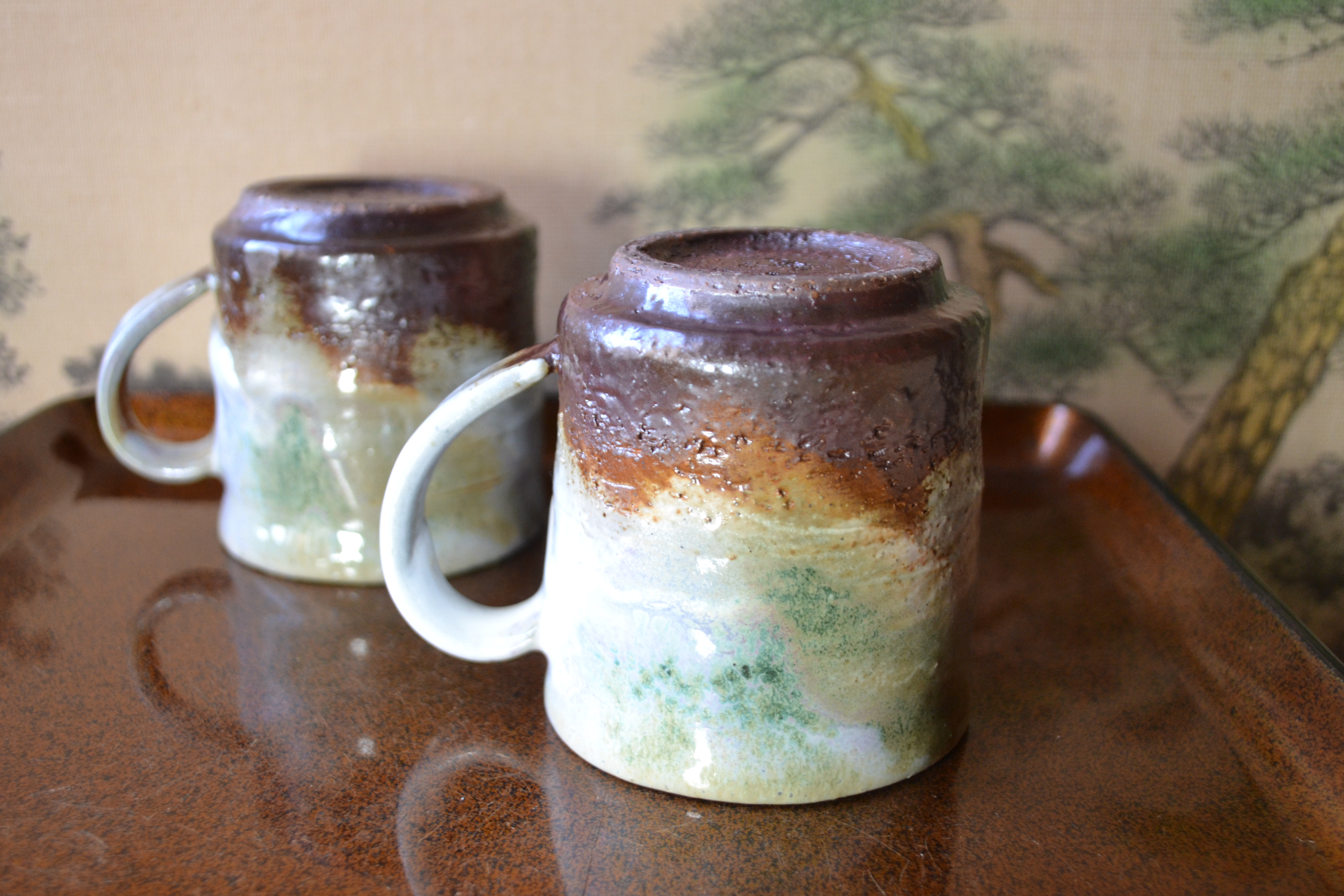 【ペア特割！】三彩釉　コーヒーカップ(ストレート)2個組　ペアマグカップ　★萩焼　陶器　ギフト