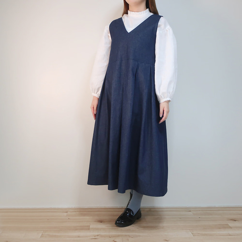 ヤッコマリカルド デニムワンピース ジャンパースカート Vネック 通年