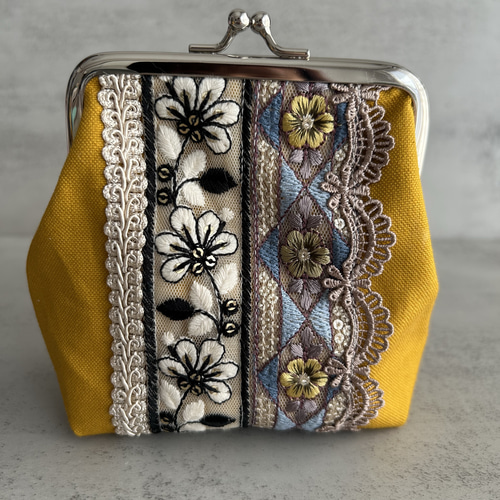 インド刺繍リボン♥二口がま口長財布*ポシェット*ポーチ*ショルダー*ハンドメイド お財布ショルダーバッグ・インド刺繍リボン 財布 長財布 お財布