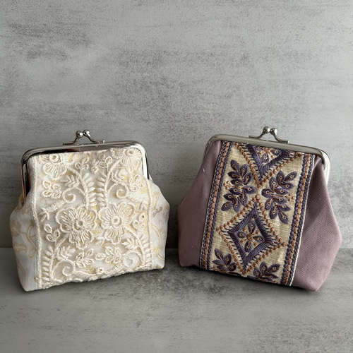 インド刺繍リボン♥二口がま口長財布*ポシェット*ポーチ*ショルダー*ハンドメイド インド刺繍*二口がま口長財布*ポーチ*ポシェット*ショルダー