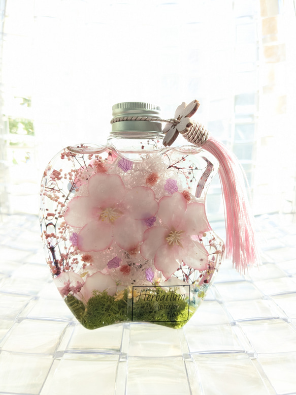 桃と桜のハーバリウム ギフトにも リバーシブル ギフト 入学祝 卒業祝 ホワイトデー 3枚目の画像