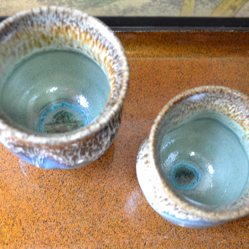 ギフト特割！】◇夫婦湯呑み（孔雀釉） 湯呑み茶碗 窯変 ☆萩焼き 陶器