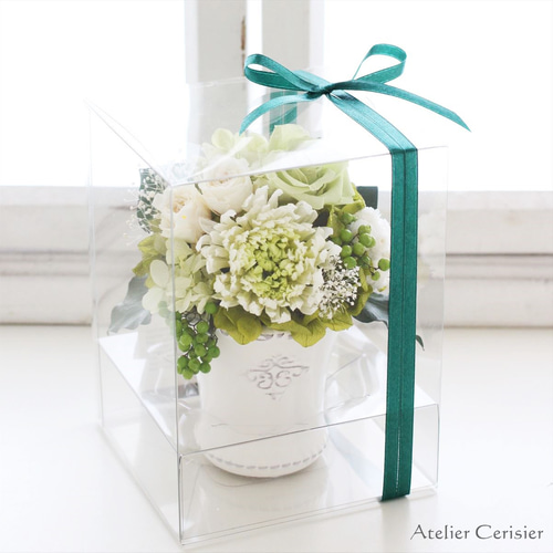 プリザーブドフラワー 仏花＜シャルロット SSサイズ＞ホワイトグリーン