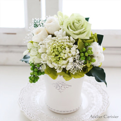 アーティシャルフラワー♡緑の風 プリザーブドフラワー 仏花＜シャルロット SSサイズ＞ホワイトグリーン