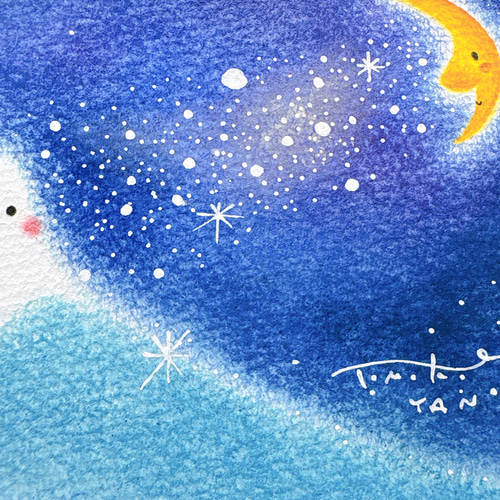 一点物原画＊富士山と月と天の川の絵＊夜空 寝室 落ち着いた絵