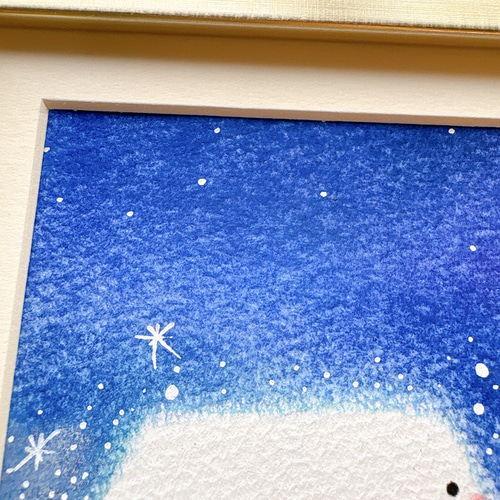 一点物原画＊富士山と月と天の川の絵＊夜空 寝室 落ち着いた絵