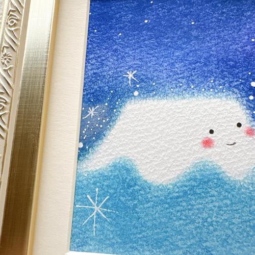 一点物原画＊富士山と月と天の川の絵＊夜空 寝室 落ち着いた絵