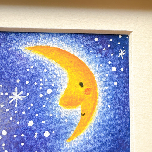 一点物原画＊富士山と月と天の川の絵＊夜空 寝室 落ち着いた絵