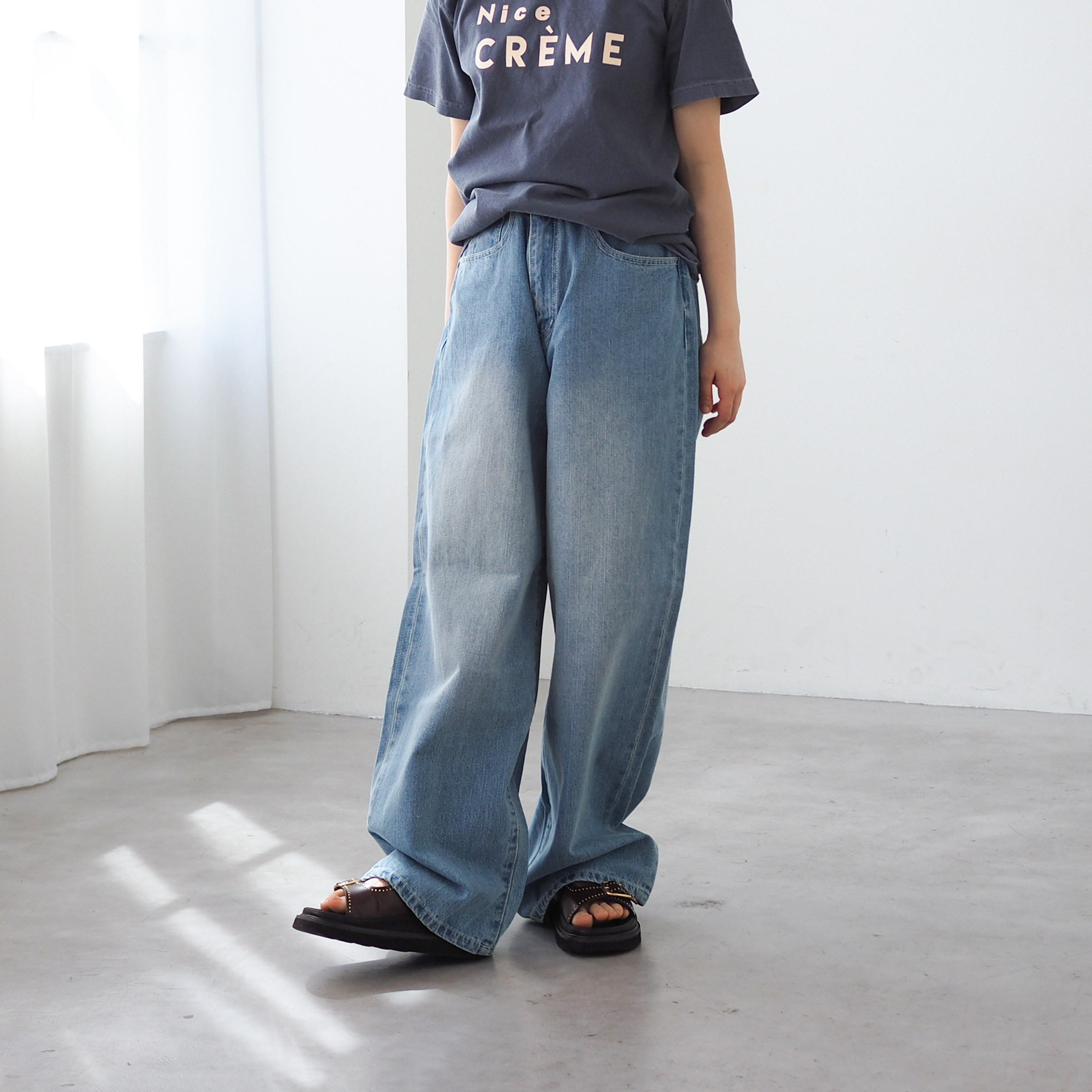 再販【サイズ選べるS〜XL】オールシーズン◎ワイドデニムパンツ ブルー