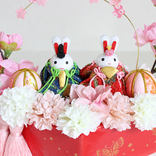 一点物】春の彩りを奏でる 〜うさぎのお雛様アレンジメント〜 うさぎ