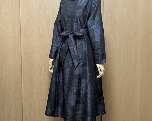 SOLD 着物リメイク ワンピース 大島紬 L〜LL ワンピース さらあお 通販