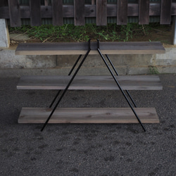 【新製品】人気！アウトドア アイアン シェルフラック（L900mm×W210mm×H700mm/棚3枚付き）燕三条 1枚目の画像