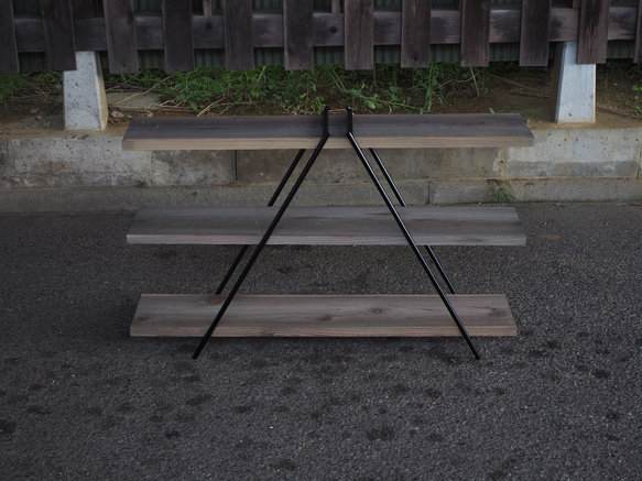 【新製品】人気！アウトドア アイアン シェルフラック（L900mm×W210mm×H700mm/棚3枚付き）燕三条 1枚目の画像