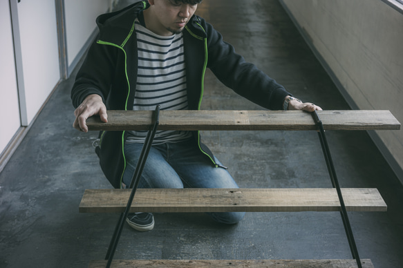 【新製品】人気！アウトドア アイアン シェルフラック（L900mm×W210mm×H700mm/棚3枚付き）燕三条 2枚目の画像