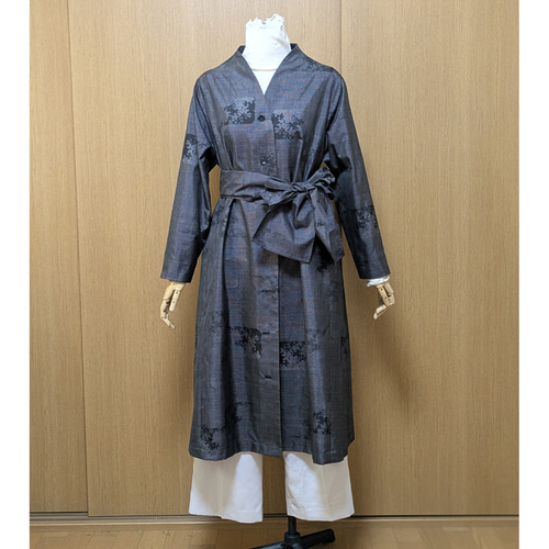 専用出品　着物リメイク　7段ティアードワンピース　大島紬 大島紬ティアードワンピース】藍大島 – こっとんコットン