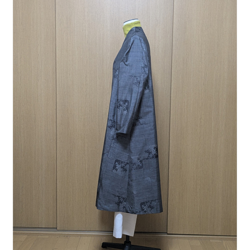 着物リメイク　ワンピースコート　ベージュ系1１号　丈110cm ショールカラーコートドレス / パターンオーダー専用 / 着物