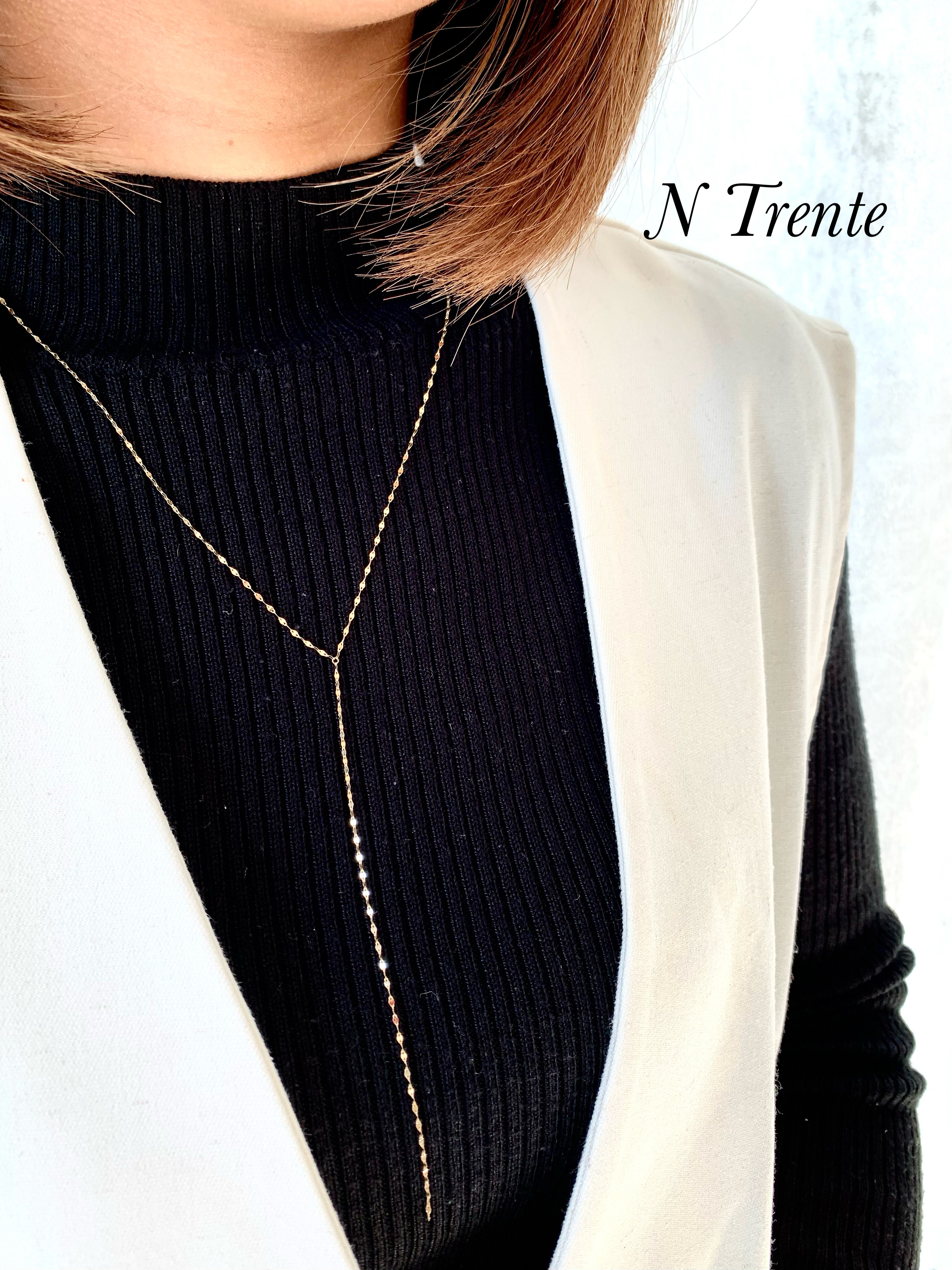 再販×4＊送料無料＊【K18(18金)】Y字ネックレス ペタルチェーン 華奢  上品 オフィス　petal chain