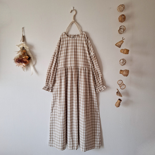 ギンガムチェック ワンピース ベージュ ワンピース toimême 通販